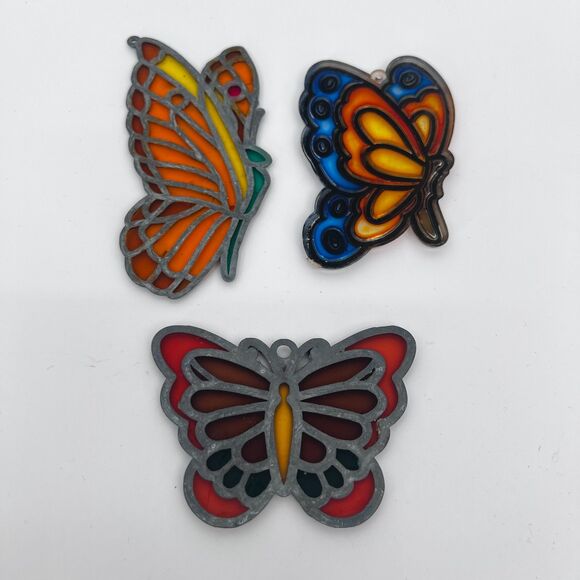 Lot of 3 Butterfly Suncatchers Stained Glass Look Colorful Window Decoration - Picture 2 of 6